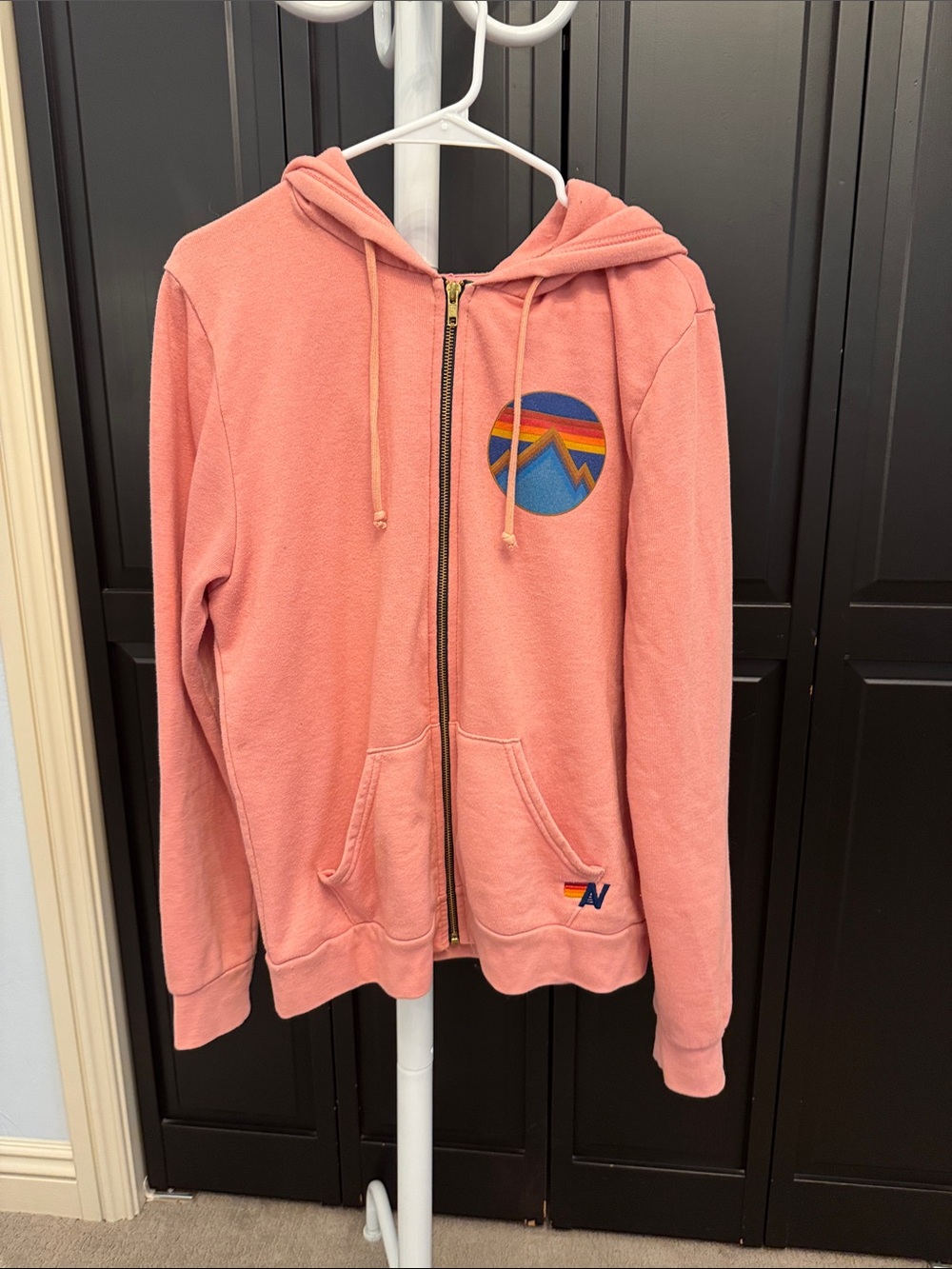 Aviator Nation Salmon Pink Zip Hoodie with Mountain Logo - Size Large, EUC